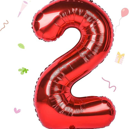 Smlpuame 40 inch Number Balloon 0-9 Red Large Number 2 Balloons,Digital Balloons for Birthday Party Celebration Decorations Supplies, Helium Foil Number Balloons for Wedding Anniversary
