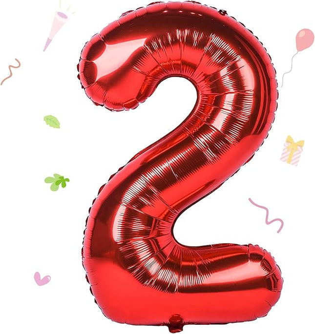 Smlpuame 40 inch Number Balloon 0-9 Red Large Number 2 Balloons,Digital Balloons for Birthday Party Celebration Decorations Supplies, Helium Foil Number Balloons for Wedding Anniversary