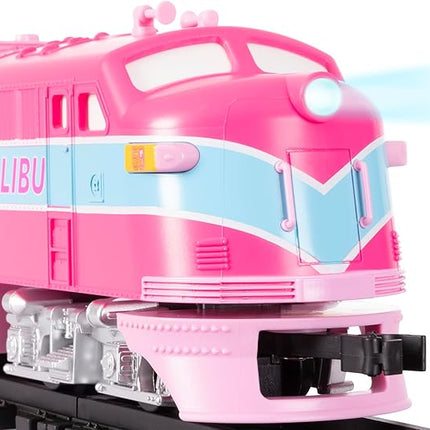 Lionel Mattel Barbie Battery O Gauge Toy Train Set with Remote, Locomotive, Train Cars, & Track with Authentic Train Sounds, Lights, & Water Vapor Smoke Effects for Kids 4+