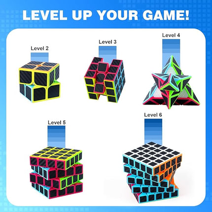 Speed Cube Set 5 Pack Bundle of 2x2, 3x3, 4x4, 5x5, Pyraminx Magic Speed Cube, Puzzle Cube for Kids & Beginner & Adults