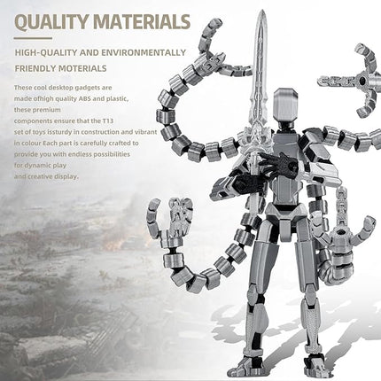 Assembly Completed T13 Action Figure 3D Printed Multi-Jointed Movable T 13 Lucky 13 Dummy 13 Nova 13 Robot 13 Action Figure Desktop Decorations for Game Lovers (Grey, 7.2 Inch)