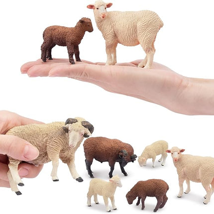 Toymany 8PCS Merino Sheep Figurines Realistic Farm Animal Sheep Toys- Plastic Sheep Figures Birthday Christmas Toy Gift for Kids Toddlers