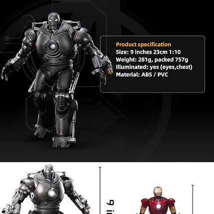 OVONNI 9 Inch LED Iron Monger Toy,Exquisite Painting 20 Joints Movable Collectible Action Figure,Light with Chest and Eyes