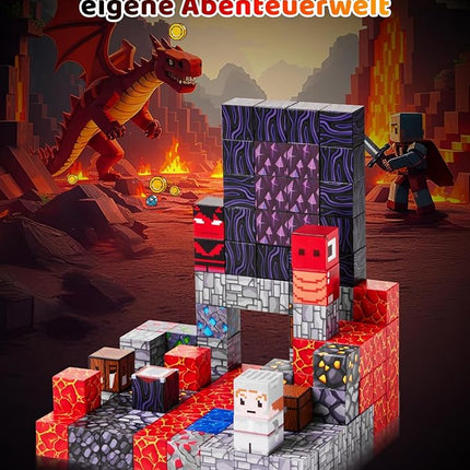 115PCS Magnetic Blocks - Building Toys for Boys Girls 3+, with 20 Unique Patterns, Lava Rivers, Volcanoes, & Dragons, STEM Sensory Toys for Kids Boys Girls Ages 3 4 5 6 7 8 9 Birthday Gifts