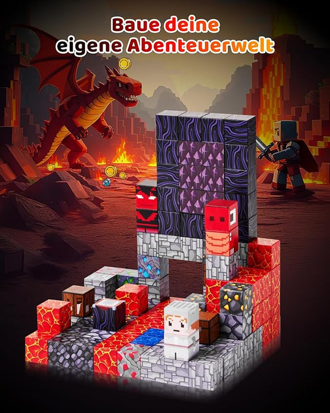 115PCS Magnetic Blocks - Building Toys for Boys Girls 3+, with 20 Unique Patterns, Lava Rivers, Volcanoes, & Dragons, STEM Sensory Toys for Kids Boys Girls Ages 3 4 5 6 7 8 9 Birthday Gifts