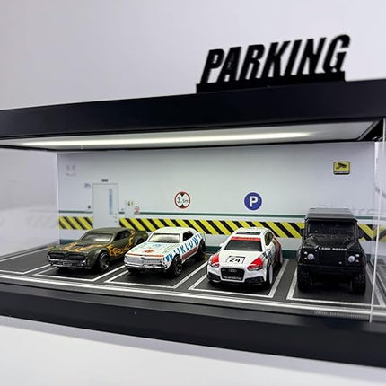 1/64 Model Car Display Case - Compatible with Hot Wheels Matchbox Mini GT Diecast Cars,Acrylic Box for Toy Cars Display Décor and Storage,Stackable Garage Diorama with LED Lights(1T-Green)