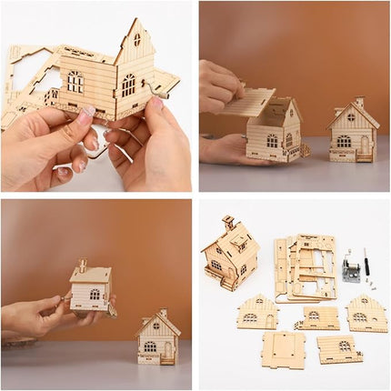 3D Wooden Puzzle Music Box Hand -Crank Cabin Music Box Teaser Science and Education Education DIY Kits 3D Puzzles for AdultsGirls (Cabin)