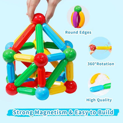 TOKBLOK Magnetic Building Blocks for Boys and Girls, 132Pcs Creative Magnetic Sticks and Balls STEM Construction Toys for Kids Toddlers Early Development Educational Learning