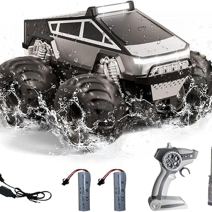 Remote Control Monster Truck Toy, Waterproof 1:16 4WD Amphibious Cyber RC Truck All Terrain Off-Road Car for 6+ Years Old Kids Boy (Black)