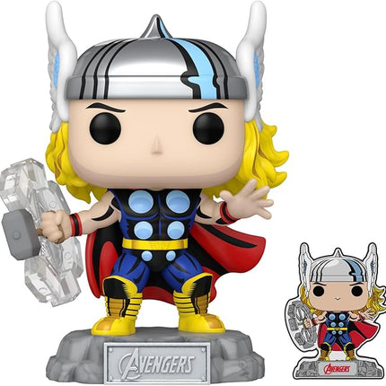 Funko Pop & Enamel Pin: The Avengers: Earth's Mightiest Heroes - 60th Anniversary, Thor with Enamel Pin - Marvel Comics - Amazon Exclusive - Collectable Vinyl Figure - Gift Idea - Superheroes Fans