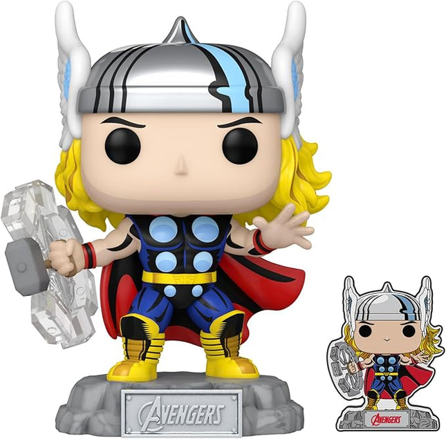 Funko Pop & Enamel Pin: The Avengers: Earth's Mightiest Heroes - 60th Anniversary, Thor with Enamel Pin - Marvel Comics - Amazon Exclusive - Collectable Vinyl Figure - Gift Idea - Superheroes Fans