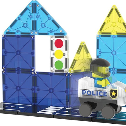MAGNA-TILES Police Patrol 20-Piece Magnetic Construction Set, The Original Magnetic Building Brand