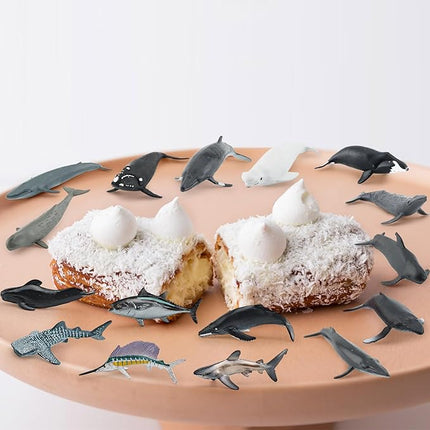 16PCS Mini Shark Sea Ocean Animal Sea Creatures Toys for Cake Topper Marine Animal Figures Toy Bath Toys Educational School Project for Kids Toddlers