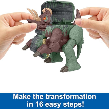 Mattel Jurassic World Fierce Changers 2-in-1 Dinosaur Action Figure, Massive Stretch Toy Transforms from Nasutoceratops to Giganotosaurus in 16 Steps