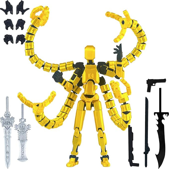 Assembly Completed T13 Action Figure 3D Printed Multi-Jointed Movable T 13 Nova 13 Robot 13 Action Figure Desktop Decorations for Game Lovers (Yellow, 5.5 Inch)
