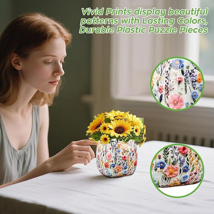 3D Puzzles,164 Unique Flower Vase Puzzle Pieces for Adults, Curved Plastic Vase Exquisite Decorative Gift for Flower Arrangements and Home Decoration,Crafts for Adults (Luxuriant Flowers)