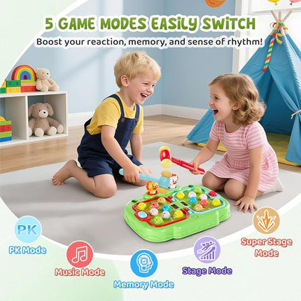 Whack A Mole Game for Toddlers, Interactive Pounding Toy for 3 Year Old Boys and Girls, Educational Whack Mole Game for Kids with Sound and Light, Gifts for Ages 3+, 2 Hammers & 5 Modes