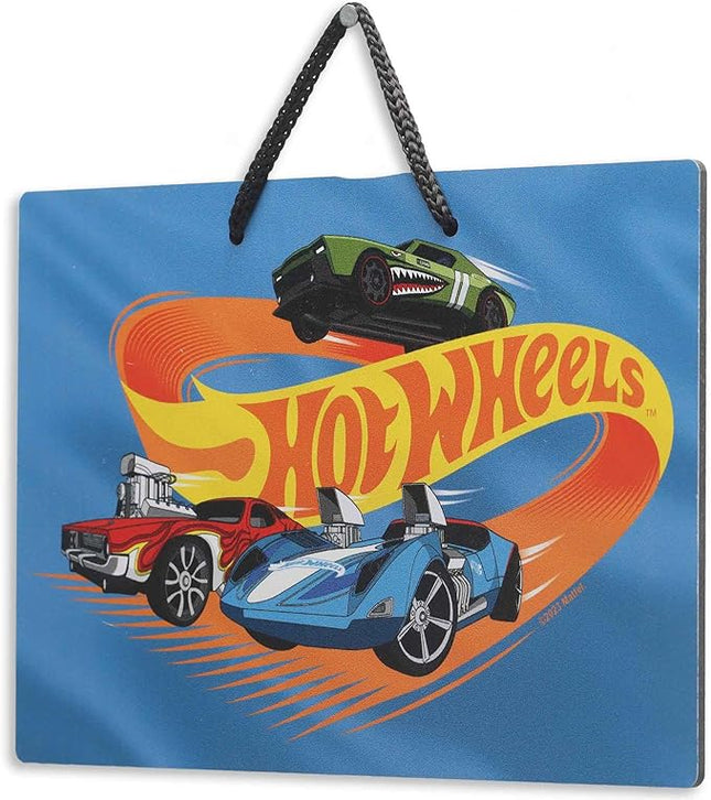 Mattel Hot Wheels Action Race Track Hanging Metal Sign - Fun Hot Wheels Wall Decor for Kids' Bedroom or Play Room
