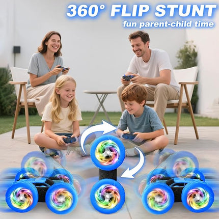 Remote Control Car, Outdoor Toys RC Cars for Kids Ages 6-12, 4WD Double Sided Stunt Vehicle with Upgraded USB-C Modular Batteries, 5 6 7 8 9 10+ Year Old Boy Birthday Blue