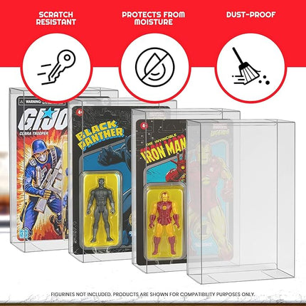 EVORETRO Action Figure Protective Display Case for 3.75 inches Star Wars, Marvel Legends & GI Joe Carded Toy Figurine - 10 Pack - Clear Thick PET Plastic Case Protector - Shallow, 30MM