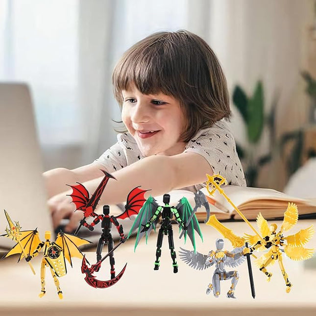 T13 Action Figure Set & Titan 13 Toys 5 Pack（3d Printed Action Figures Assembly Completed）（Multi-Jointed Movable）（Angel Designs Includes Various Accessories）Dummy 13 T 13 Figures Desk Decoration 5.5in