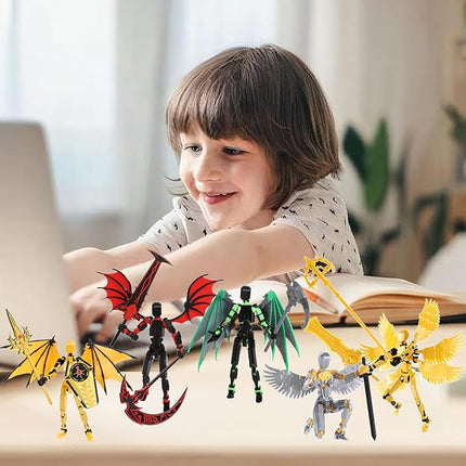 T13 Action Figure & Titan 13 Toys Green（3D Printed Action Figures Assembly Completed）（Multi-Jointed Movable）（Angel Designs Includes Various Accessories） Dummy 13 T 13 Figures Desk Decoration 5.5in