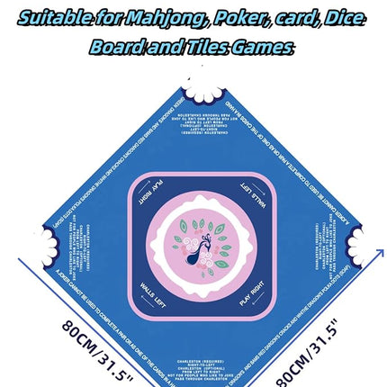 Mahjong Mat-Non-Slip Noise Reduction Gaming Mat,with Playing Instructions for Learnin,for Mahjong、Poker-Board Games、Card Games、Dominoes (31.5In*31.5In) (Blue)