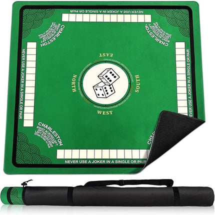 Mahjong Mat for Table with Anti Slip and Noise Reduction, 31.5" x 31.5" Game Mat with Carrying Bag for Poker, Card, Board & Tile Games(Green)