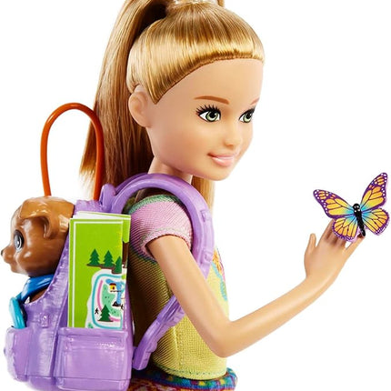 Barbie It Takes Two Stacie Doll & Accessories, Camping Playset with Doll, Pet Tent, Puppy, Sticker Sheet & Accessories
