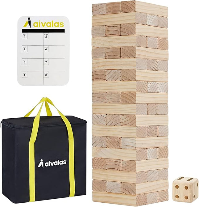 Aivalas X-Large Size Giant Tumble Tower, 60 Blocks Outdoor Games Stacking Games Includes Dice Carrying Bag Scoreboard, Stacking Over 5FT for Backyard Lawn Party Playing