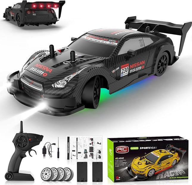 RC Drift Car 1:20 Scale Remote Control Cars 2.4GHz 4WD High Speed RTR Racing Vehicle with LED Lights 2 Rechargeable Batteries and Drifting Tires Racing Sport Toy Car for Adults Kids Boys Girls