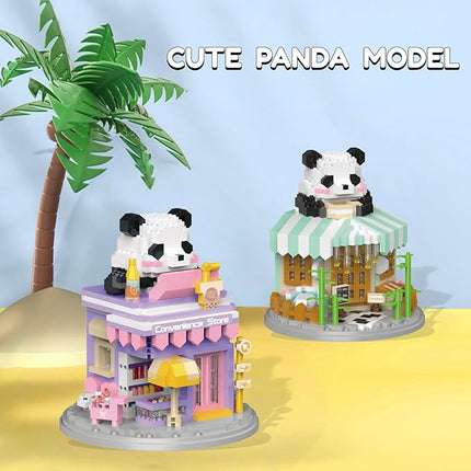 Street View Convenience Store Mini Building Blocks,872 Pieces Cute Panda Animal Micro Building Sets,Simulation Architecture Construction Toy, Creative Gifts for Adults Teens 12+