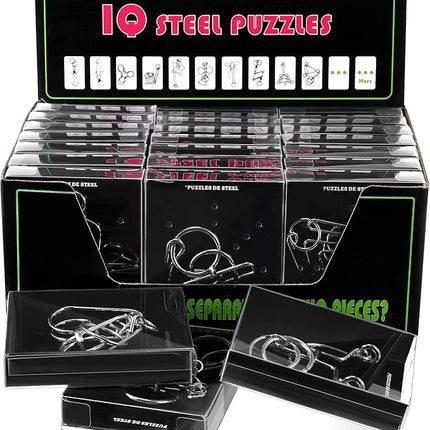 Yilloog 24 Packs Large Metal Puzzle Bulk Iq Wire Metal Puzzles with Paper Box Gift Package Educational Puzzle Toys Valentine Gifts Easter for Party Favor Teens Adults Challenge Gifts(Black)
