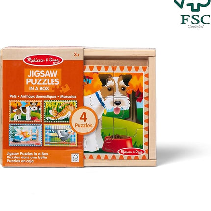 Melissa & Doug 4‑in‑1 Wooden Pets Jigsaw Puzzle Set, 48 Pieces with Storage Box, Toddler Puzzle Toy for Kids Ages 3+ - FSC Certified
