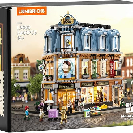 Brick Art Gallery Lighting Building Bricks Set - Town Life City Modular Collection Kit with Minifigures 3400 Pcs for Adults & Teen & Visual Art Lovers