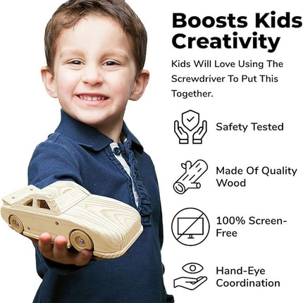 Kraftic Woodworking Building Kit for Kids and Adults, 3 Educational DIY Carpentry Construction Wood Model Kit Toy Projects for Boys and Girls - Build a Wooden Military Jet Race Car and Tractor Trailer