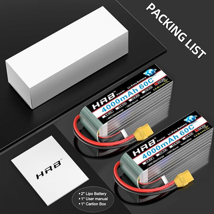 HRB 6S Lipo Battery XT90 4000mAh 60C Soft Case 22.2V RC Lipo Battery for RC Quadcopter Helicopter Car Truck Boat Hobby (2packs)