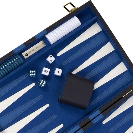 Get The Games Out Top Backgammon Set - Classic Board Game Case 15" Medium Size - Best Strategy & Tip Guide - Available in Small, Medium and Large Sizes (Blue, Medium)