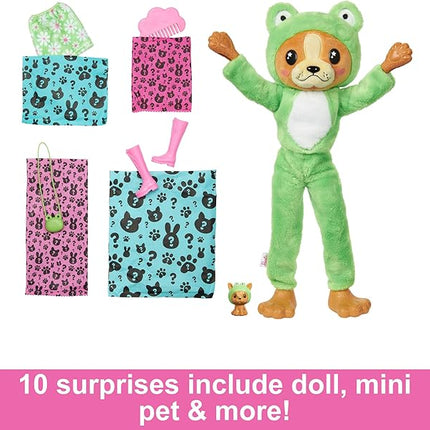 Barbie Cutie Reveal Doll & Accessories with Animal Costume & 10 Surprises Including Color Change, Puppy as Frog in Costume-Themed Series