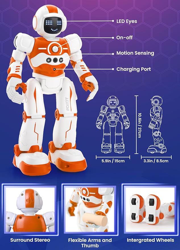 Robot Toys for Kids,Programmable Remote Control Smart Walking Dancing Robot Toy with Gesture & Sensing for Age 4 5 6 7 8 9 10 Year Old Boys for Birthday Present,Orange
