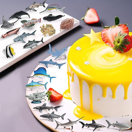 22PCS Mini Sea Ocean Animal Toys Sea Creatures for Cake Topper 2-4 Inch Marine Animal Figures Mini Shark Toy Bath Toys Educational School Project for Kids Toddlers