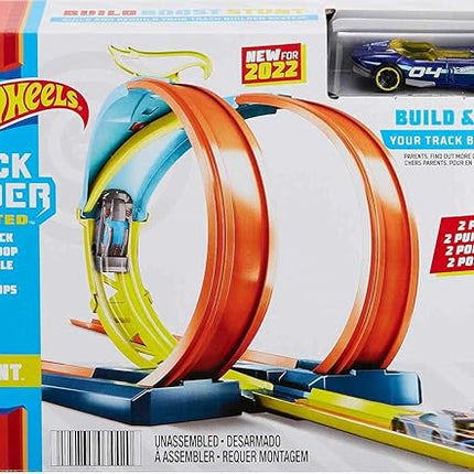 Hot Wheels Toy Car Track Set, Track Builder Playset, Split Loop Pack & 1:64 Scale Vehicle, Compatible with Other Sets & Tracks