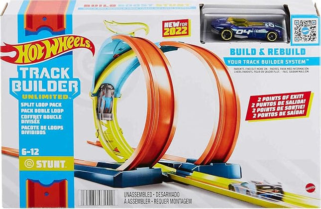 Hot Wheels Toy Car Track Set, Track Builder Playset, Split Loop Pack & 1:64 Scale Vehicle, Compatible with Other Sets & Tracks
