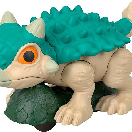 Fisher-Price Imaginext Jurassic World Dinosaur, Ankylosaurus Push-Toy with Rolling Wheels & Wiggling Motion, 5.5 Inches Tall
