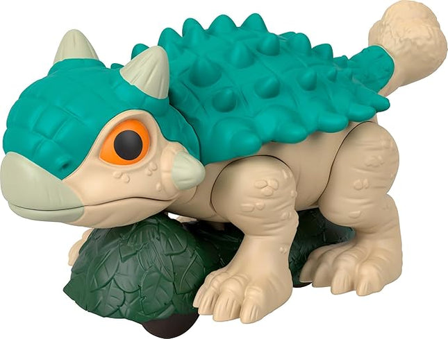 Fisher-Price Imaginext Jurassic World Dinosaur, Ankylosaurus Push-Toy with Rolling Wheels & Wiggling Motion, 5.5 Inches Tall