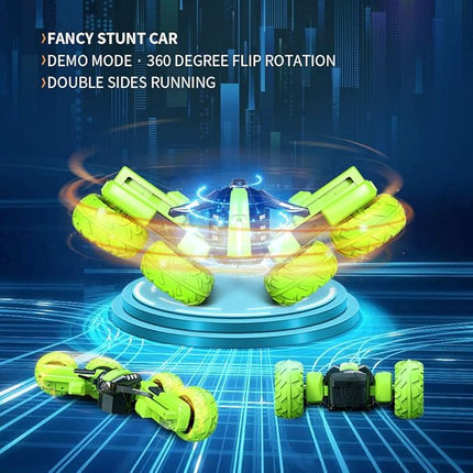 Remote Control Car for Kids 3-12 Years Old, Birthday Gift Toy for Boys Age 4 5 6 7 8, RC Car Stunt with Light 4WD Double Side Racing Vehicle 360° Flips Offroad Indoor Outdoor Sand Grass Garden Green