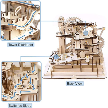 ROKR 3D Wooden Puzzles Marble Run Set - Mechanical Model Kit for Adults DIY Roller Coaster Toys Gifts (Marble Fortress)