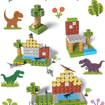 108PCS Magnetic Building Blocks with 6 Dinosaur Toys for Kids 3-5,Toddler World Magnetic Cubes ,STEM Toys for 4-8 5-7 Year Old Boys Girls,Sensory Creative Activities Holiday Birthday Party Favor Gift