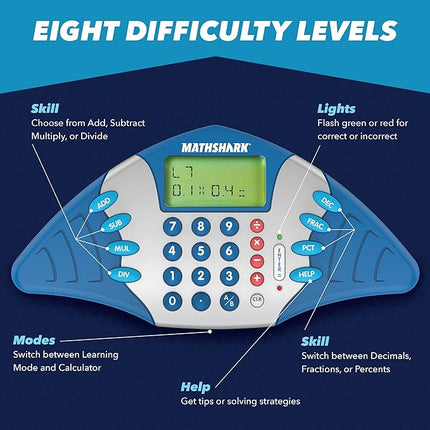 Educational Insights MathShark- Electronic Math Games, Addition, Subtraction, Division, and Multiplication Game, Handheld Games for Kids, Interactive STEM Learning Tools for Ages 6+