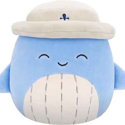 Squishmallows Original 5-Inch Samir Blue Whale with Tan Bucket Hat - Official Jazwares Plush (Little)